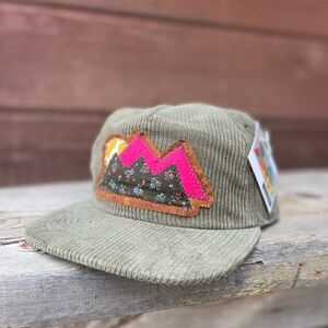 EvidayThings one-of-a-kind handcrafted mountain patch corduroy hat, NWT!